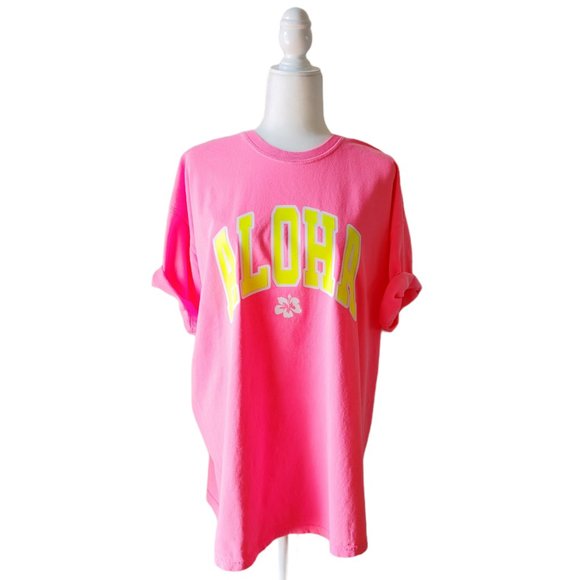 Aloha Hawaii Neon Pink Hibiscus T-Shirt - Picture 4 of 7